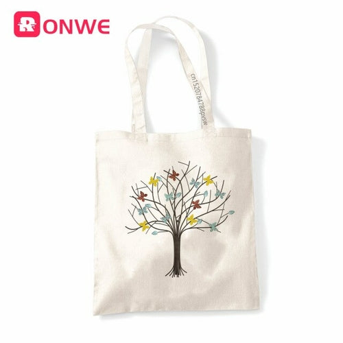 Butterfly Tree Print Reusable Women Shopping Canvas Bag Girl Tote Eco