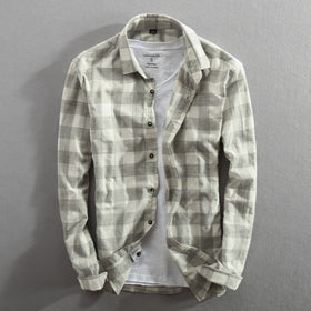 Spring And Autumn Vintage Classic Plaid Cotton Long Sleeve