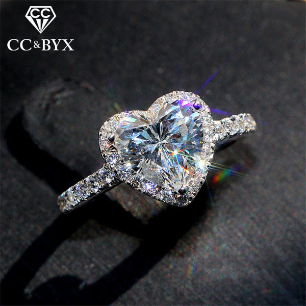 CC Heart Rings for Women S925 Silver Wedding Engagement Bridal Jewelry