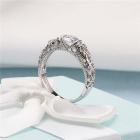 CC Vintage Rings For Women Palace Pattern Silver Ring Cubic Zirconia