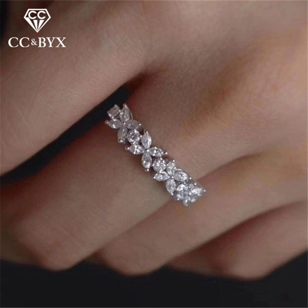 CC Wedding Rings For Women Solid S925 Silver Simple Single Row Cubic