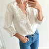 Celia Shirred Blouse Women Long Sleeve Ruffles V Neck