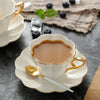 Ceramic Elegant Flower Bone China Coffee Cup with Saucer Set White