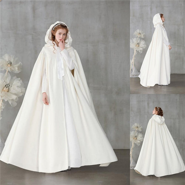 Cheap Winter Warm Ivory Velvet Wedding Hooded Cloak Bridal Cape with