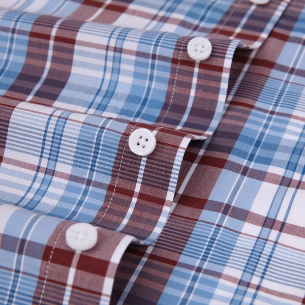 Checkered Mens Casual Shirts 100% Cotton Short Sleeve