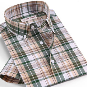 Checkered Mens Casual Shirts 100% Cotton Short Sleeve