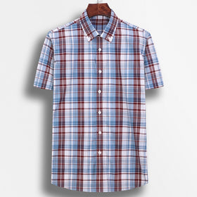 Checkered Mens Casual Shirts 100% Cotton Short Sleeve