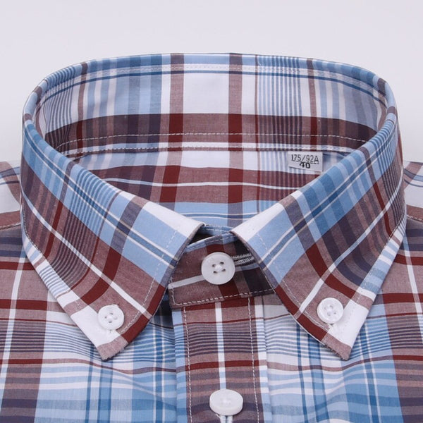 Checkered Mens Casual Shirts 100% Cotton Short Sleeve