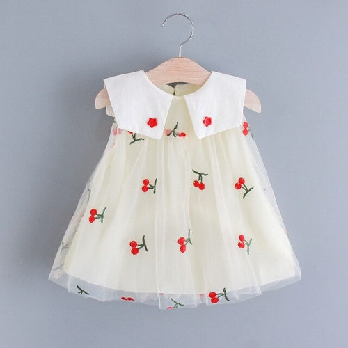 Cherry Embroidery Mesh Baby Girls Dress