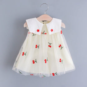 Cherry Embroidery Mesh Baby Girls Dress