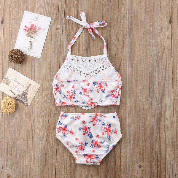 Children Lace Floral Swimsuit Baby Girls Swimwear