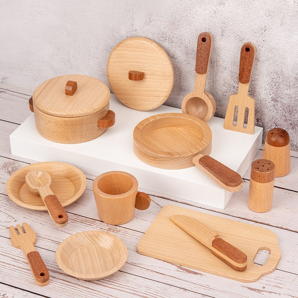 Children's Log Wooden Kitchen Toy Set Pretend Play Simulation