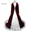 Christmas Burgundy Red Velvet Bridal Cloaks With Long Sleeves Sweep