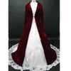 Christmas Burgundy Red Velvet Bridal Cloaks With Long Sleeves Sweep