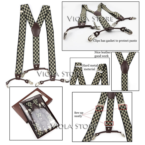 Classic 6 Clips 3.5cm Width Wide Men Vintage Suspenders