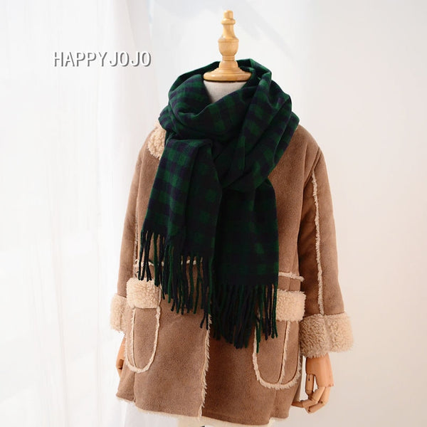 Classic red plaid children scarf warm winter small narrow shawl women