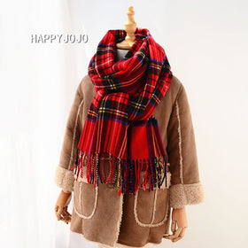 Classic red plaid children scarf warm winter small narrow shawl women