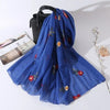 Cotton Linen Embroidered Flower Scarf