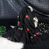 Cotton Linen Embroidered Flower Scarf