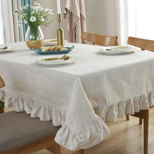 Cotton Linen Lotus Lace Tablecloth