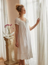 Cotton Viscose Women's Long Nightgowns Vintage Short Sleeve Sleepwear