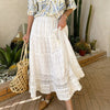 Cotton White Pleated Lace up Skirt for Women 2021 Summer Boho Fashion