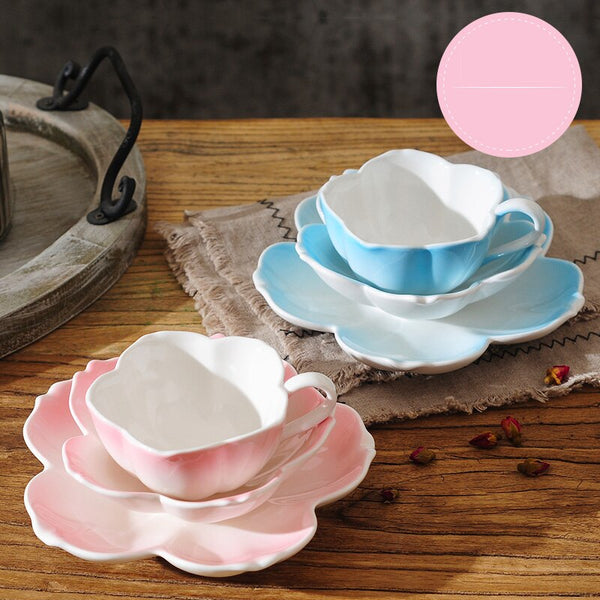 Creative Flower Coffee Cup Set Porcelain Mate Bone China Modern Tea