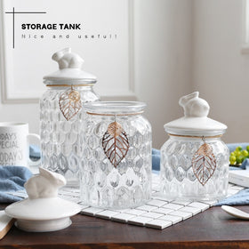 Crystal Glass Jars Nordic Clear Ceramic Rabbit Cover Tea Pot Snack