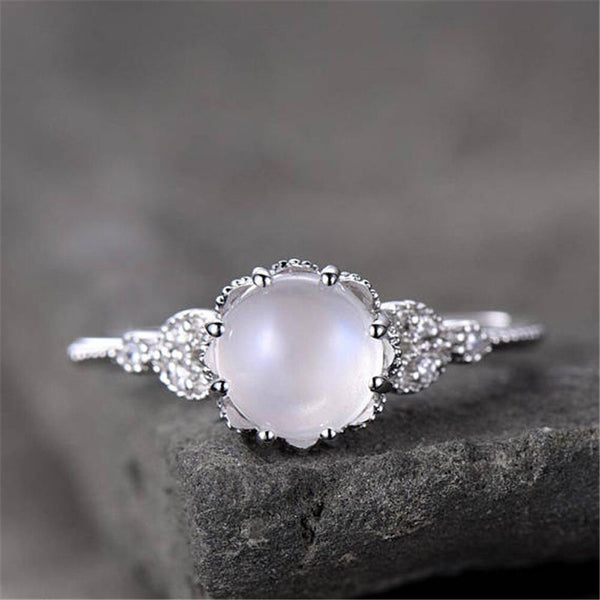 Crystal Rings Moonstone Mosaic Rings for Women Simple Temperament