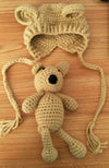 Cute Baby Crochet Hat with Little Bear Doll Set for Photography