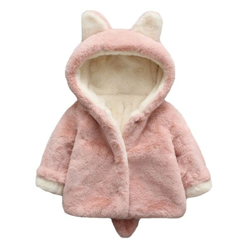 Cute Girls Jacket Plush Warm Hooded Outerwear For Girl Toddler Kids