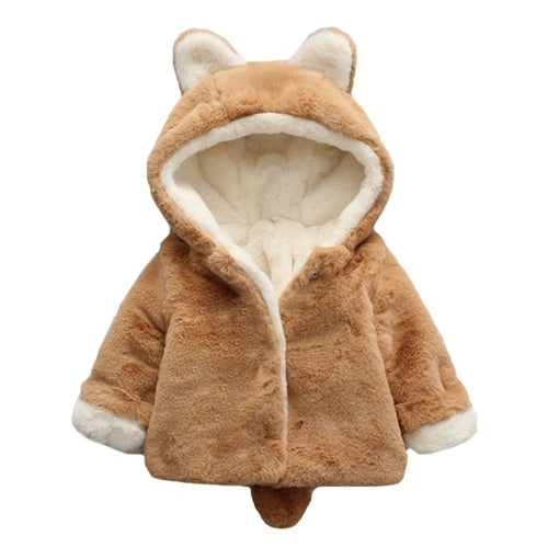 Cute Girls Jacket Plush Warm Hooded Outerwear For Girl Toddler Kids