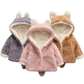 Cute Girls Jacket Plush Warm Hooded Outerwear For Girl Toddler Kids