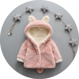 Cute Girls Jacket Plush Warm Hooded Outerwear For Girl Toddler Kids