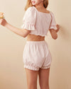 Cute Women Pink Stringy Selvedge Top+Pumpkin Shorts 2 pieces Princess