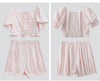 Cute Women Pink Stringy Selvedge Top+Pumpkin Shorts 2 pieces Princess