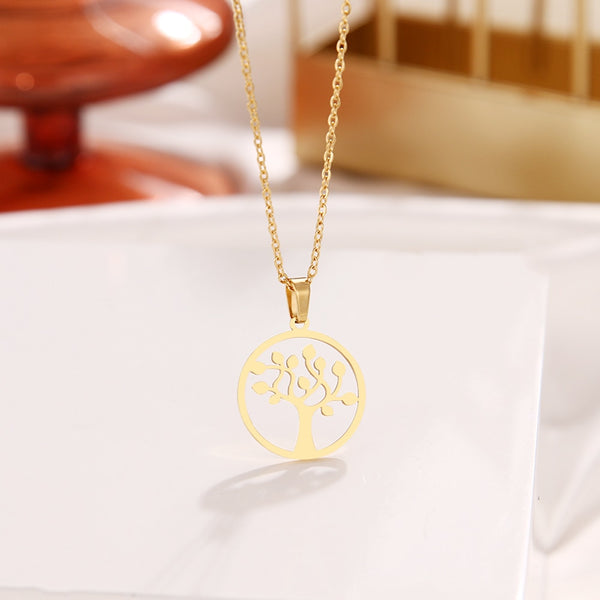 DOTIFI 316L Stainless Steel Necklace Round pendant peach blossom Tree
