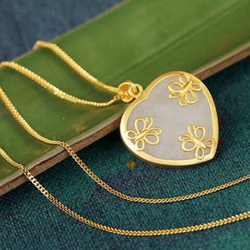 Designer original new inlaid natural Hetian jade heart shaped necklace