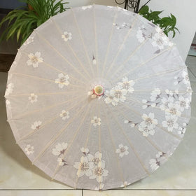 Dia 84CM Chinese Handmade Grey Background White Sakura Flowers Oiled