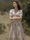 Vintage Elegant Slim Floral Print Long Dress