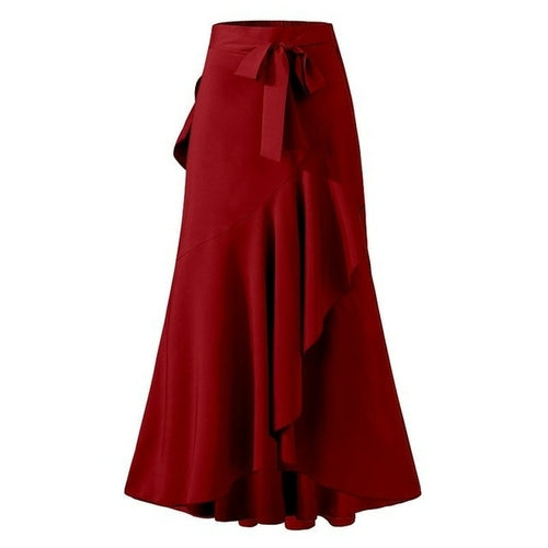 Elegant OL Long Skirt Women Summer High Waist Belted Fishtail Skirts