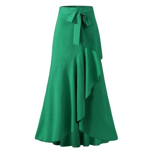 Elegant OL Long Skirt Women Summer High Waist Belted Fishtail Skirts