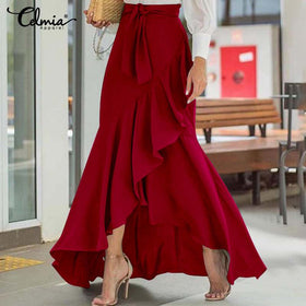 Elegant OL Long Skirt Women Summer High Waist Belted Fishtail Skirts