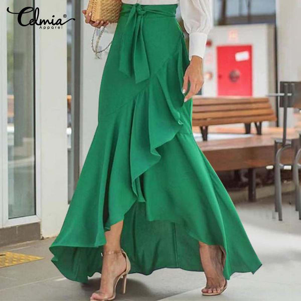 Elegant OL Long Skirt Women Summer High Waist Belted Fishtail Skirts