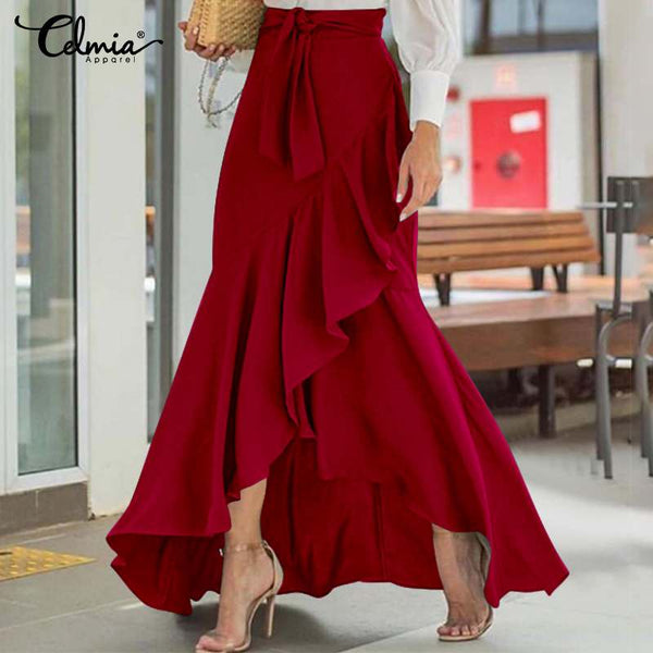 Elegant OL Long Skirt Women Summer High Waist Belted Fishtail Skirts