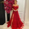 Elegant Red Evening Dress Long Tulle Off The Shoulder Prom Dress 2021