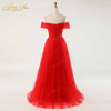 Elegant Red Evening Dress Long Tulle Off The Shoulder Prom Dress 2021