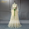 Elegant Tulle Prom Dresses Puffy Sleeve A Line Belt Maxi Evening Dress