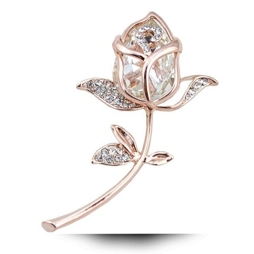 Elegant Women's Rhinestone Crystal Rose Flower Brooch Pin Wedding