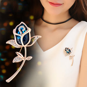 Elegant Women's Rhinestone Crystal Rose Flower Brooch Pin Wedding